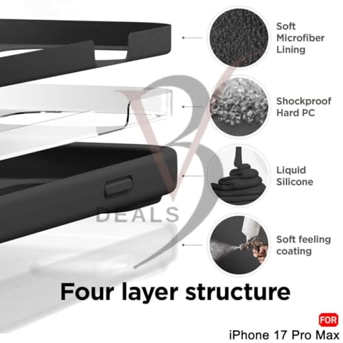 Image of Compatible for iPhone 17 Pro Max Case with 360 Soft Micro-Fiber Lining, Shock-Absorbing Design, Camera and Screen Protection, Anti-Skid, Dustproof, Wireless Charging Compatible (Black)