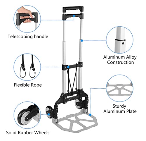 Image of Welbuilt 75 Kg Portable Aluminium Hand Truck | Foldable Push & Pull Dolly Cart with Folding Wheels, Telescoping Handle Ideal for Home, Office & Industrial Use | 1 Year Warranty | (75 KG)