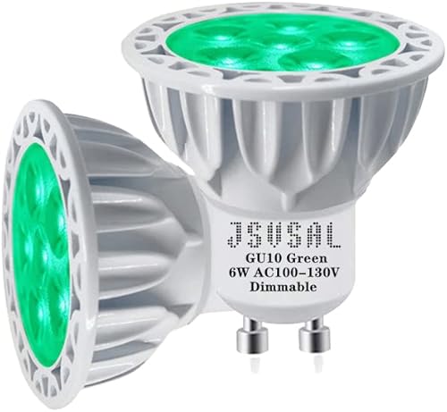 Miniatura 1 de JSVSAL Paquete de 2 bombillas LED regulables MR16 (base GU10), 120 voltios, verde, 6 vatios (equivalente a 50 vatios), carcasa de aluminio, bombilla
