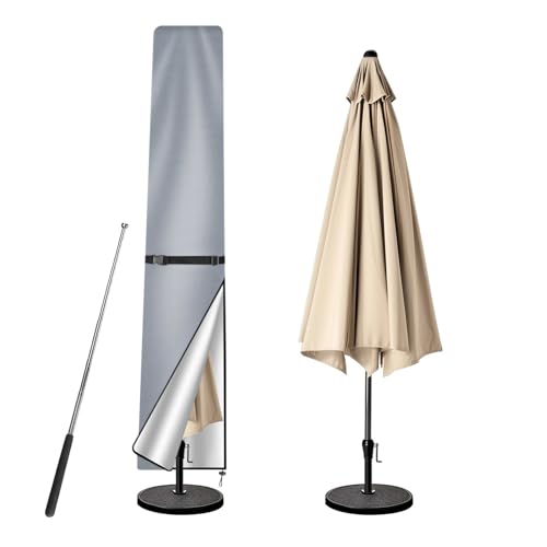 wiipara Sonnenschirm Schutzhülle mit Stab, Sonnenschirmhülle Abdeckhauben für Sonnenschirm 1 bis 2 M, Ampelschirm Schutzhülle, UV-Schutz, Wetterfest, Winddicht und Schneesicher, Grau, 170x25/35cm