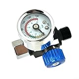 Luftdruckregler mit Manometer, 0-140 PSI Einstellbare Steuerung für Sprühlackierung, 1/4 Zoll für NPT-Gewinde, Metallkonstruktion, Wasser & (Blau)
