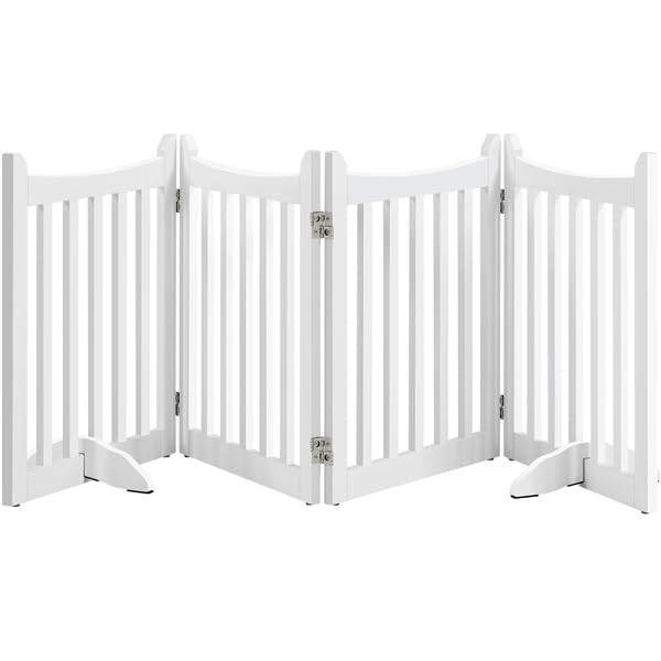 Yaheetech Barrera de Seguridad para Perros Plegable Parque para Perro de Madera 201,5x60,5 cm Puerta para Perros Interior Recinto Perro Vallas para Mascotas Blanco
