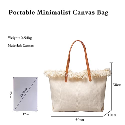 Image of CORIOS Tote Bag for Women Cute Canvas Shoulder Bag Summer Vibe Beach Bag Casual Handbag Bohemian Hobo Bag with Tassels