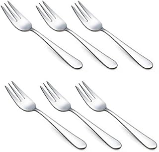 HornTide 6-Piece Dessert Forks Set 3 Tines Fruit Salad Fork Flatware Stainless Steel Mirror Polishing 5.5-Inch 14cm