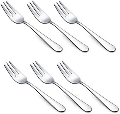 HornTide 6-Piece Dessert Forks Set 3 Tines Fruit Salad Fork Flatware Stainless Steel Mirror Polishing 5.5-Inch 14cm