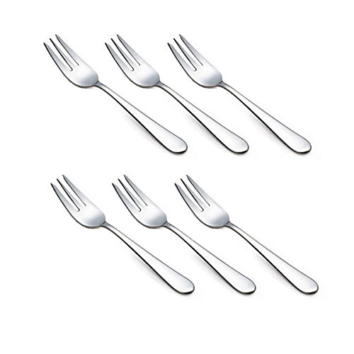 HornTide 6-Piece Dessert Forks Set 3 Tines Fruit Salad Fork Cutlery Flatware Stainless Steel Mirror Polishing 5.5-Inch 14cm