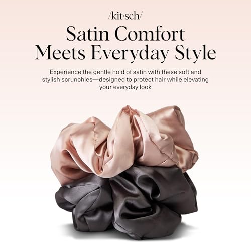Image of Kitsch Satin Hair Scrunchies for Women, Softer Than Silk Scrunchies for Hair - No Damage Satin Hair Ties, Ponytail Holders | Ideal Gifts for Women, 2pc (Blush /Charcoal)