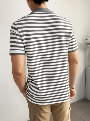 Image of Mack Jonney Men's Striped Cotton Rich Collar Neck T Shirt | Collar Tshirts | Half Sleeves | Striped-Regular Fit-MM485-nw