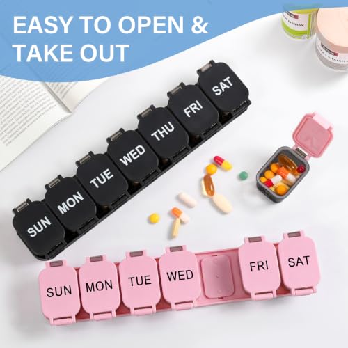 Image of Yaklim Extra Large Weekly Pill Organizer - Waterproof 7-Day Pill Box, Portable Vitamin & Supplement Case, Easy to Open Design, Ideal for Travel and Daily Medication Management (Blackpink, 2 Packs)