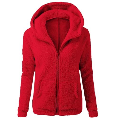 Damen-Fleece-Jacke, durchgehender Reißverschluss, warm, mit Reißverschluss, für Damen, einfarbig, lange Ärmel, grobe Strickjacke, weich, bequem, Thermo-Winterjacken mit Taschen, lässiger, übergroßer