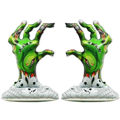 Image of Rozi Decoration 48 Inch Halloween Hand Foil Balloons Set of 2 Pcs | Self-Standing Green Zombie Hand Foil Balloon | Halloween Balloons for Kids | Halloween Party Decorations