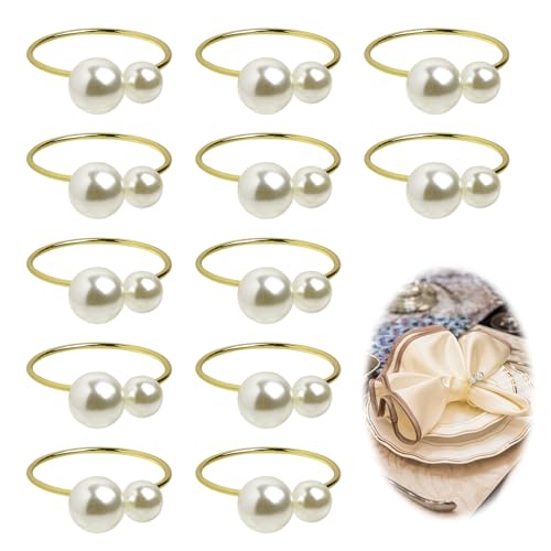 12 Serviettenringe Gold Serviettenschnalle mit Perlen, Elegante Serviettenhalter für Hochzeiten,...