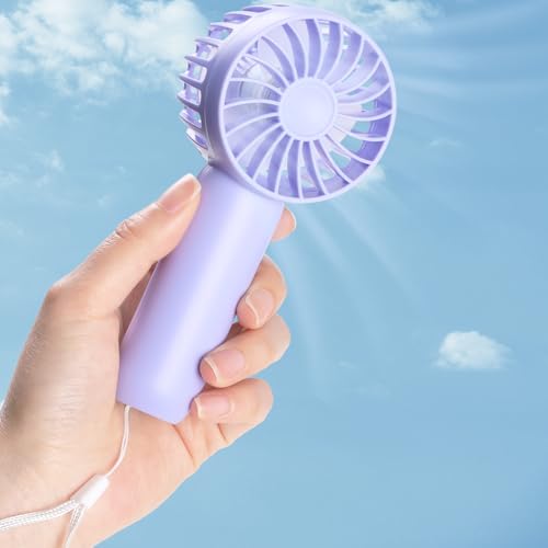 Hianjoo Mini Ventilador de Mano, 2000 mAh USB Abanico Portátil Recargable Ventilador Personal de 3 Velocidades con Correa de Mano Playa de Viaje Liviana para Interiores y Exteriores, Púrpura