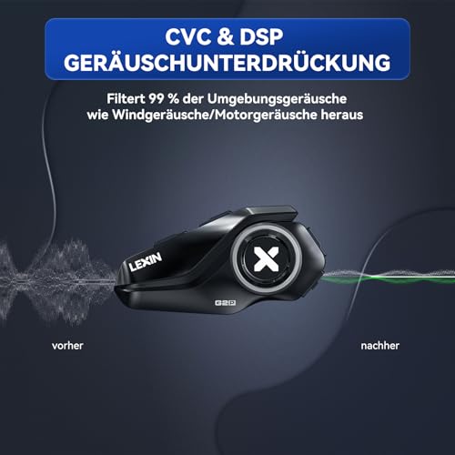 LEXIN G2P Motorrad Bluetooth Headset, Helm Kommunikationssystem für 2 bis zu 6 Personen in Reichweite von 1000m, IP67 Wasserdicht Freisprecheinrichtung mit FM Radio, Einzelpack