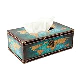 FRUHLING Vintage Taschentuchbox aus Holz Rechteckige Taschentuchspender Tissue Box Taschentücher Box Deko mit Metallschloss für Esszimmer Badezimmer Schlafzimmer Büro