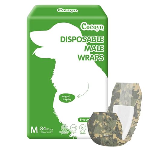 Image of COCOYO Disposable Male Dog Wraps, Medium Size, 84 Count, Super Absorbent, Breathable, Wetness Indicator
