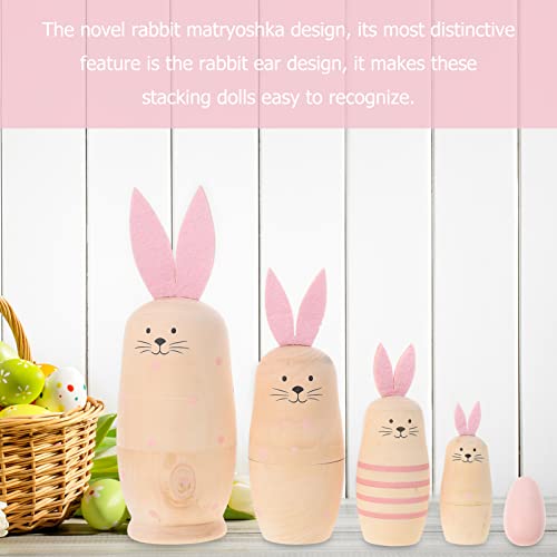 Healifty Russian Nesting Dolls 5Pcs - Handmade Painted Wooden Matryoshka Nesting Dolls For Kids, Stacking Dolls For Christmas, Easter, Halloween Decorations & Birthday Gift (Rabbit) #TOP2