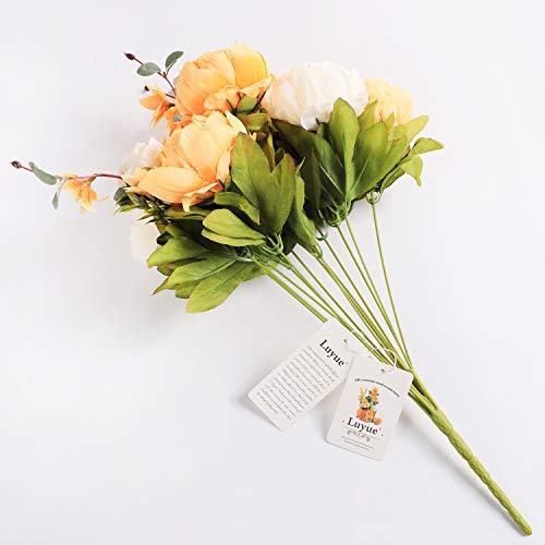 Luyue Artificial Peony Flowers Fake Silk Flowers Wedding Bouquet Floral Decoration Home Office Decor (Orange White) #TOP1