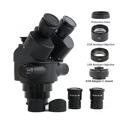 Microscope Black 3.5X 90X 7X-45X Simul-Focal Trinocular Microscope 0.5X 2.0X Auxiliary Lens(0.5X 2.0X 1.0X)