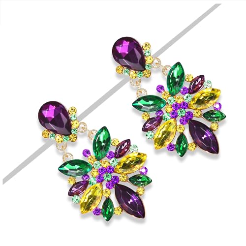 Mardi Gras Earrings for Women Multi Marquise Stone Flower Teardrop Dangle Earrings Carnival Holiday Earrings Fat Tuesday Festive Party Jewelry Gifts3
