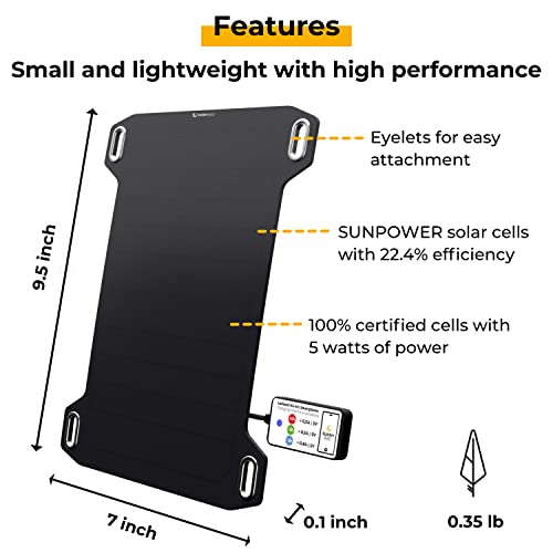 Sunnybag Leaf Mini | Portable Solar Charger With 5 Watts Power | Eco-Friendly Charging With Solar Energy On The Go | Ultra-Light And Waterproof | Usb Port | Outdoor Phone Charger For Hiking, Camping #TOP2