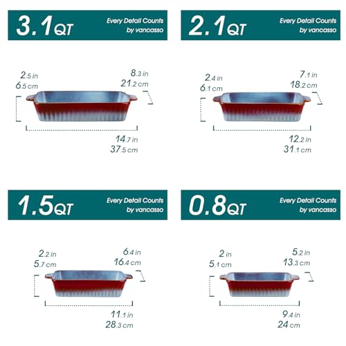 vancasso Ceramic Casserole Dishes for Oven, Reactive Glaze Baking Dishes Set of 4, Deep Rectangular Lasagna Pans with Handles, Ceramic Bakeware Set, Microwave Dishwasher Oven Safe, Gradient Red & Blue (9.4"/11.1"/12.2"/14.7") - Image 3