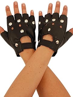 Ladies Black Faux Leather Studded Fingerless Biker Fancy Dress Costume Gloves
