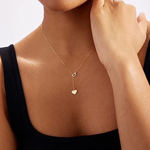 Gelin 14k Solid Gold Heart Y-Necklace for Women | 14 Karat Gold Heart Necklace | Double Heart Necklace | Lariat Necklace with 18 inch Solid Gold Chain2
