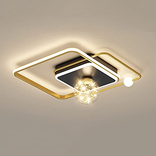 Plafonnier LED carré pour maître chambre : luminaire en verre luxe