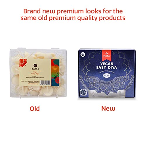Swaha Premium Vanaspati Ghee Diya Wicks | 30 Minute Burning Time Wax Free Vegan Diya Batti | Ready to Use Pure Cotton Wicks for Daily Puja & Aarti | Scientifically Tested | Pack of 1 (100 Pieces)