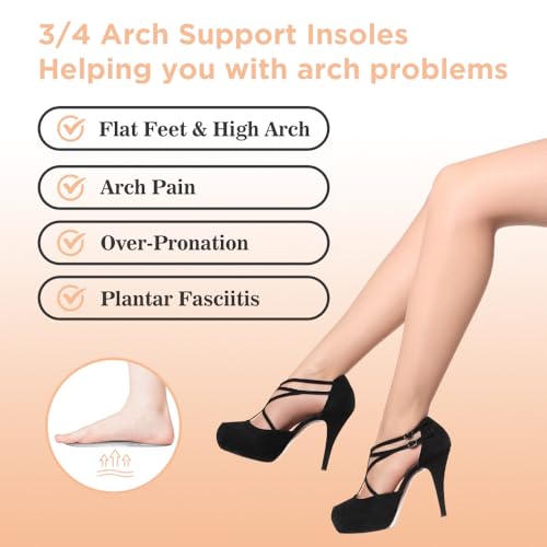 Image of 3 /4 High Heel Cushion Insoles, Self-Adhesive Arch Support Inserts for Flat Feet and Arch Pain Relief, Gel Shoe Inserts for Sandal, Flats and High Heels (2 Pairs, Beige, Women's 5-8.5)