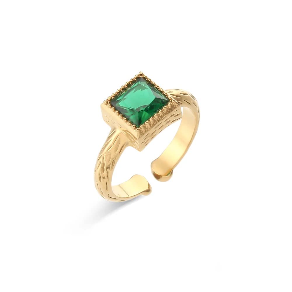 INAYA ACCESSORIESSquare Vintage Zirconia Ring, Alexa 2, X 2 X 1 Inches Gold