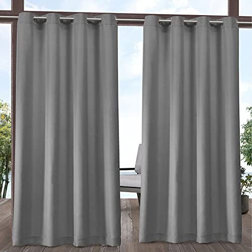 TOWN & COUNTRY BASICS Exclusive Home Cabana Solid Indoor/Outdoor Light Filtering Grommet Top Curtain Panel Pair, 54"x96", Medium Grey