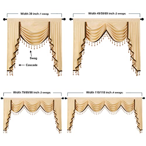 Elkca Jacquard Waterfall Valance With Luxury Beads Beige Window Curtains Valance For Living Room,Rod Pocket,1 Panel (Beige,W59) #TOP4