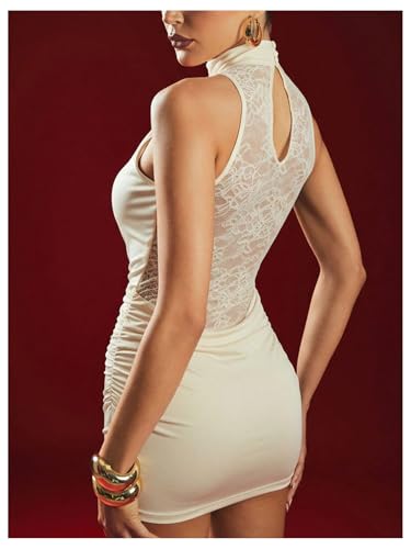 Image of GORGLITTER Women's Lace Birthday Cocktail Club Y2K Party Goth Mini Dresses | Cowl Neck Dress, Bodycon Mini Dress, Formal Going Out Outfits, Sexy Dresses for Women Date Night