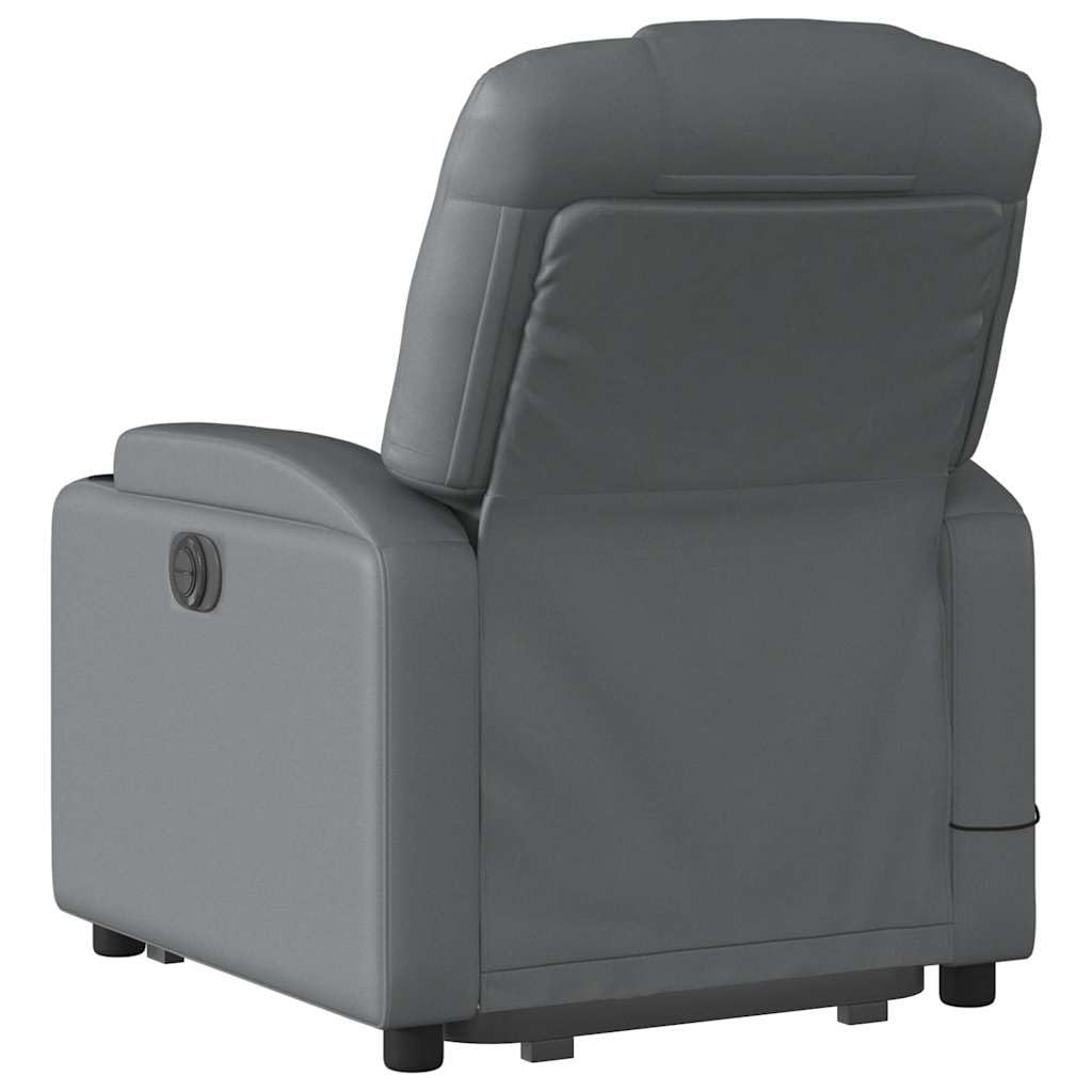 Sillón elevador eléctrico reclinable con masaje por vibración, color gris, de piel sintética, 6 puntos de masaje, función de elevación e inclinación de 135 grados, estructura