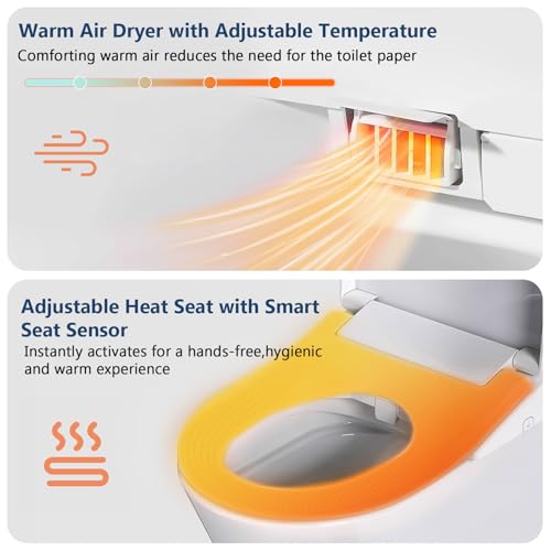 Electronic Bidet Toilet Seat, Elongated Smart Heated Toilet Seat with Endless Warm Water, EWATER Wand Cleaning, Wireless Remote, Heated Seat, Self-Clean Adjustable Nozzle, Sittable Soft Close Lid