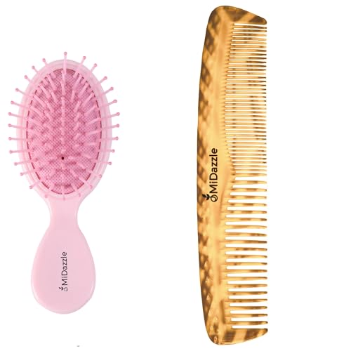 Image of Midazzle Premium Pink Unicorn Kids Hair Brush with Daily Comb, Set of 2, Travel-Friendly