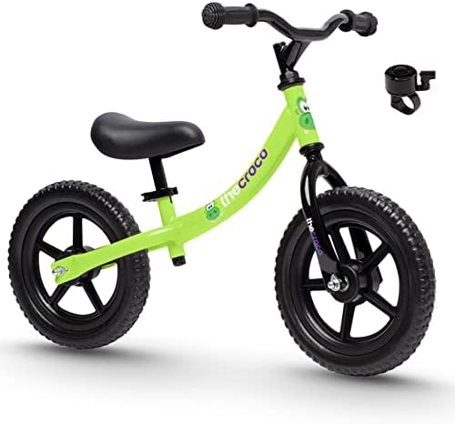 The Original Croco Ultra Lightweight and Sturdy Balance Bike.2 Models for 2, 3, 4 and 5 Year Old Kids. Unbeatable Features. Toddler Training Bike, No Pedal. (Sturdy 12 Inch, Light Green)