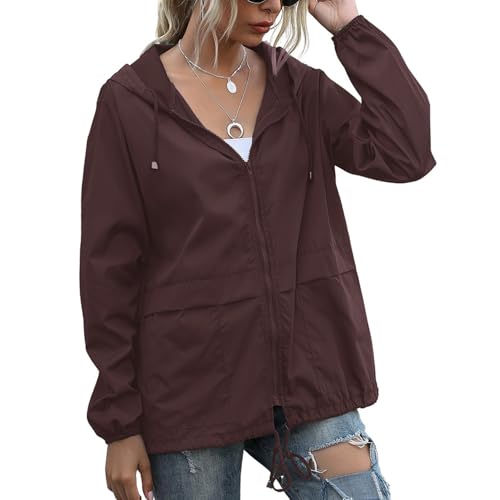 PESION Women's Waterproof Raincoat Lightweight Rain Jacket Hooded Windbreaker with Pocket for Outdoor2