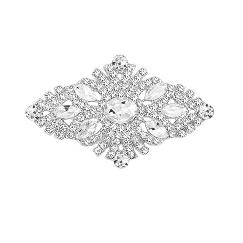 Dainty Clear Austrian Crystal Flower Brooch Lapel Pins for Women Lady Bridal Delicate Vintage Brooches Pin for Dresses Suit Wedding Party Fashion Trendy Jewelry (Silver)