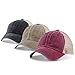 3 Pack Trucker Hats for Men/Women-Washed Baseball Cap for Outdoor Sports-Vintage Dad Hat,Mesh Back, Adjustable Buckle Closure (Wine/Blk/LtGrn)