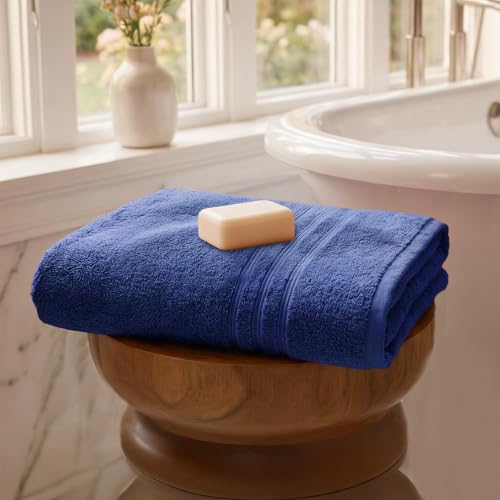 Image of MYTRIDENT Bath Towel | Comfort Living | Quick Drying | Travel Friendly | for Men /Women | 1 Piece Large Size | 100% Cotton 400 GSM | 70 x 140 cms - New Navy
