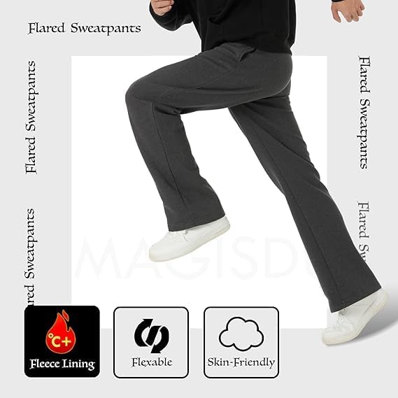BRISIRA Mens Sweatpants Flare Fleece Baggy Pants Wide Leg Warm with Deep Pockets Elastic Drawstring Bell Bottom - Image 5