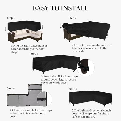 Image of Easy-Going Patio L-Shaped Sectional Sofa Cover, 110 inchX85 inch Waterproof Heavy Duty Outdoor Garden Furniture Cover (Right Facing, Black)