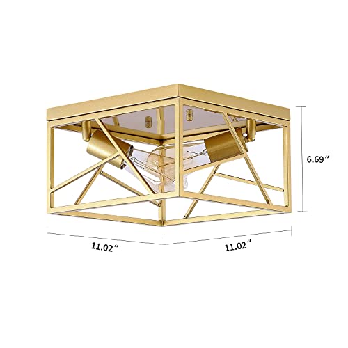 Fivess Lighting 2-Light Modern Gold Flush Mount Light Fixture Metal Square Semi Flush Mount Ceiling Light For Hallway Bedroom Kitchen Entryway Farmhouse Dining Room #TOP3