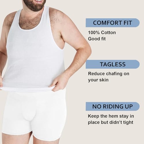Image of Men's 100% Cotton High Waist Regular Fit Solid Boxer Briefs Innerwear Long Trunks Plus Size Full Underwear