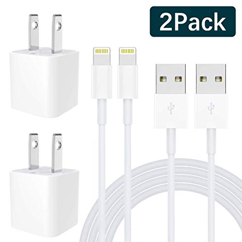 MFi Certified iPhone Charger 2-Pack Lightning Cable Charging Cable and USB Wall Adapter Plug Block Compatible iPhone X/8/8 Plus/7/7 Plus/6/6S/6 Plus/5S/SE/Mini/Air/Pro Cases.