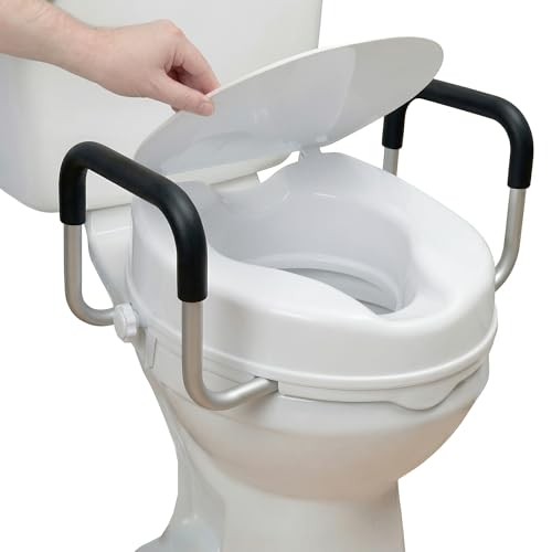 Eazy Raised 4 Inch Toilet Seat with Handles Secure Locking Toilet Riser for Elderly Disabled Adults Mobility Aid for Seniors Comfortable Elevated Toilet Seat for Bathroom Safety