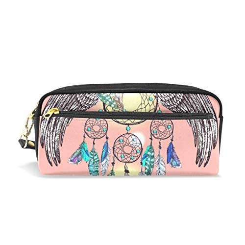 Preisvergleich Produktbild Ahdyr Traumfänger mit Flügeln PU Leder Bleistiftetui Tasche Reißverschluss Rechteckige große Stifttasche Pouchetasche Make-up Kosmetiktasche